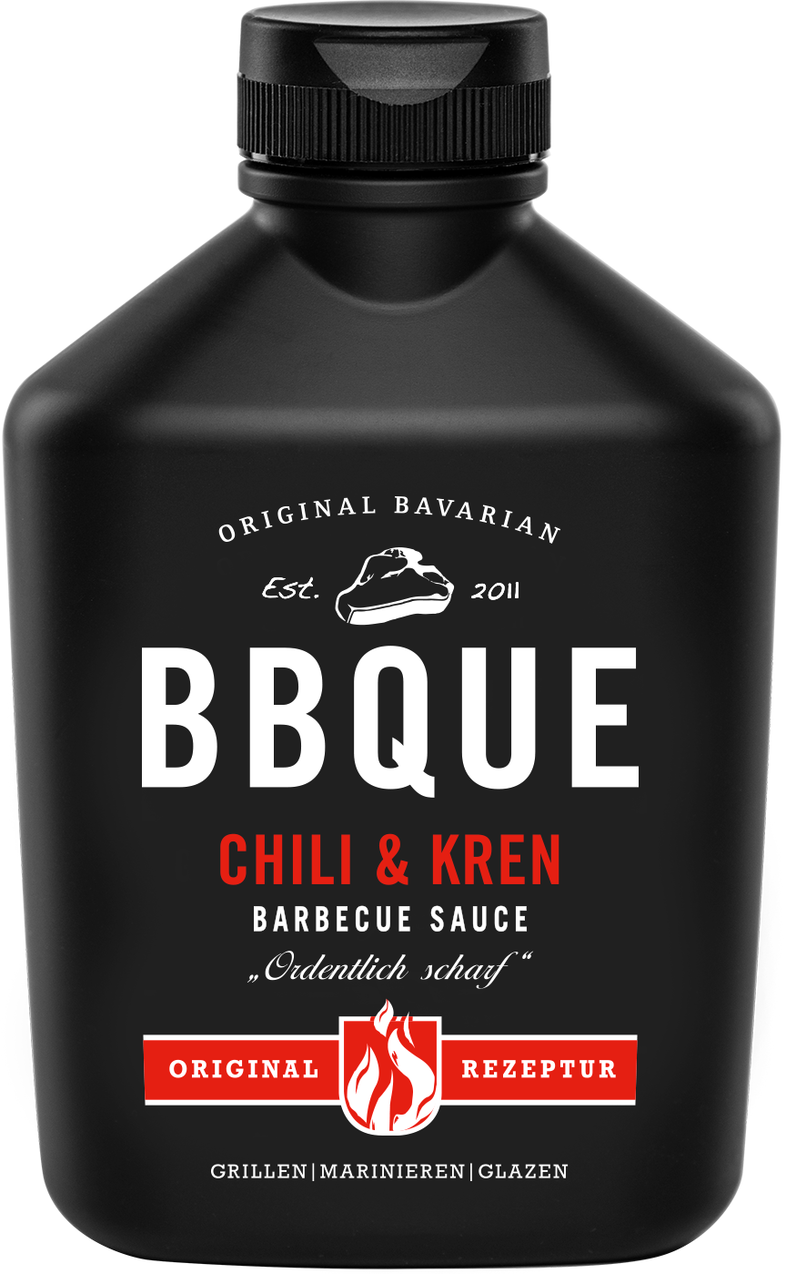 BBQUE Chili & Kren Sauce in der schwarzen Flasche