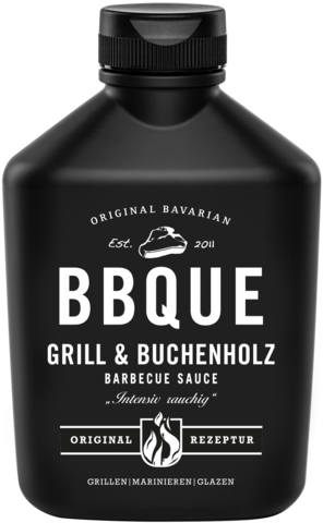 BBQUE Grill & Buchenholz Sauce in der schwarzen Flasche