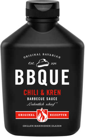 BBQUE Chili & Kren Sauce in der schwarzen Flasche