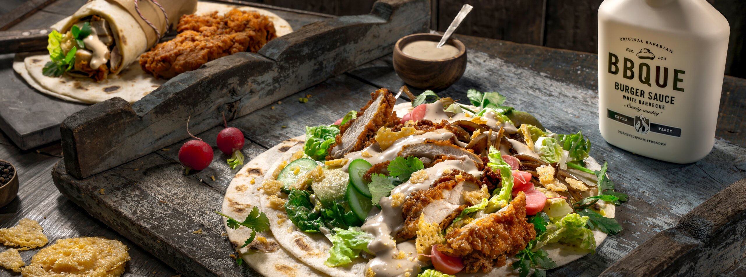 BBQUE Burger Sauce White Barbecue Rezept Caesar Wrap 