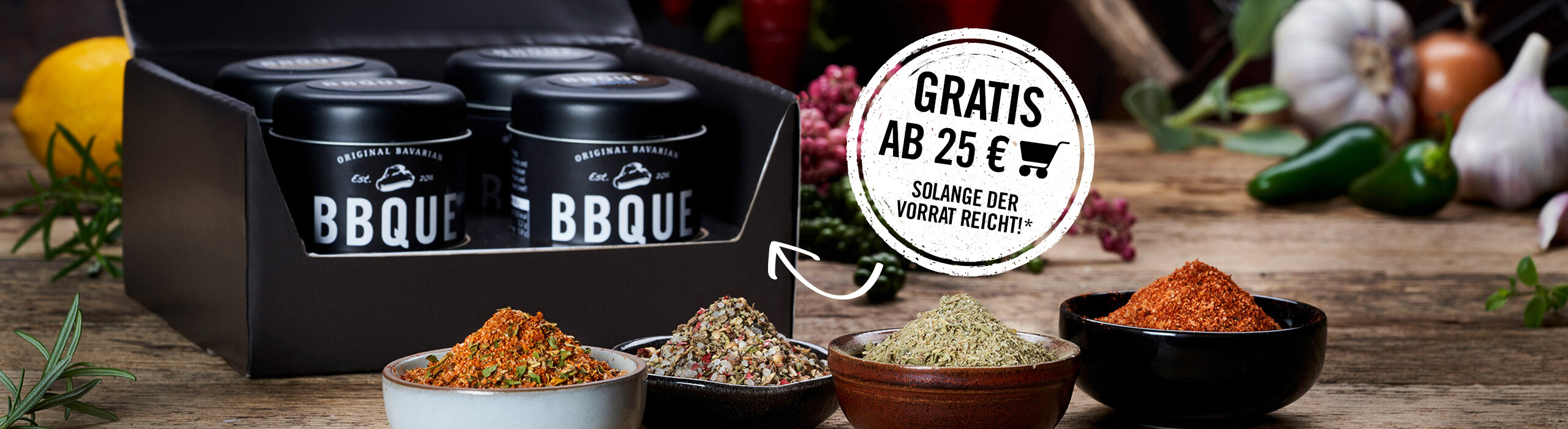 BBQUE Gewürzbox mit vier hochwertigen Gewürzmischungen gratis